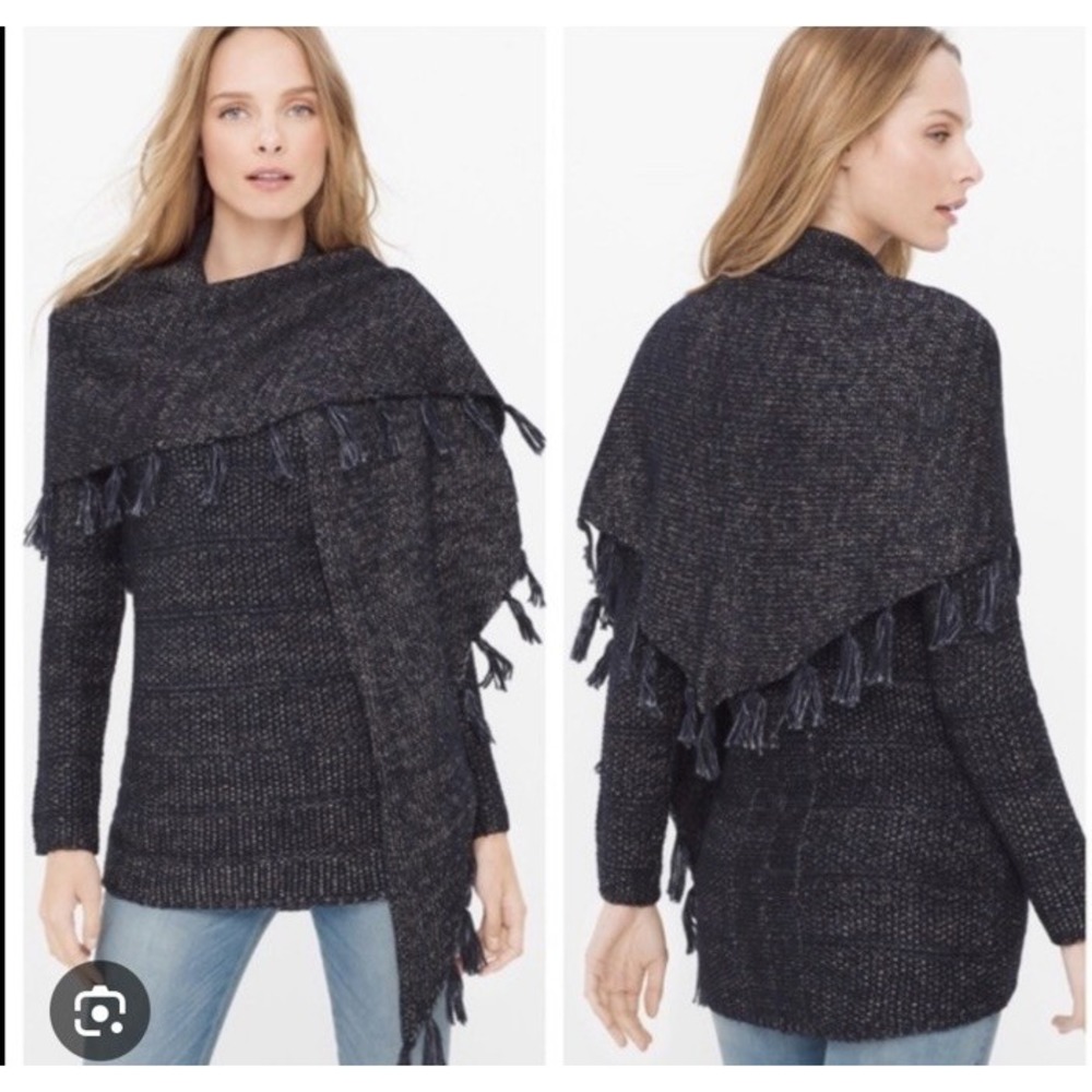White House Black Market Navy‎ Blue Sweater w/ Removable Scarf Size M Luxe Tunic